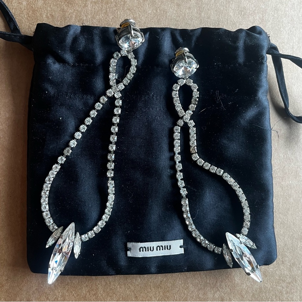 Miu Miu Crystal Tear Drop Clip-On Earrings